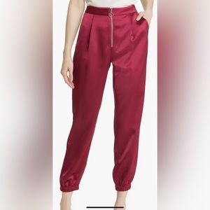 PAIGE red mulberry Elyse satin joggers suit pants sz 4 New